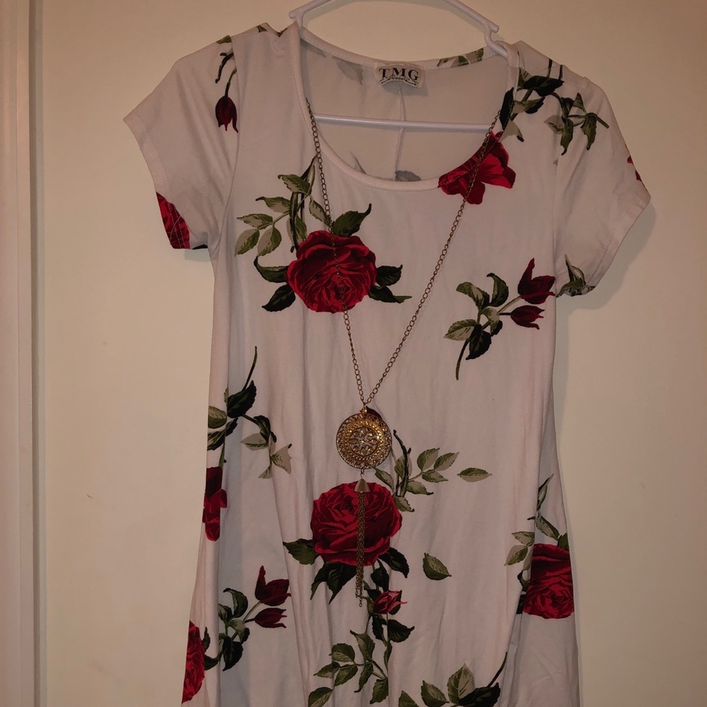 Rose pattern shirt dress